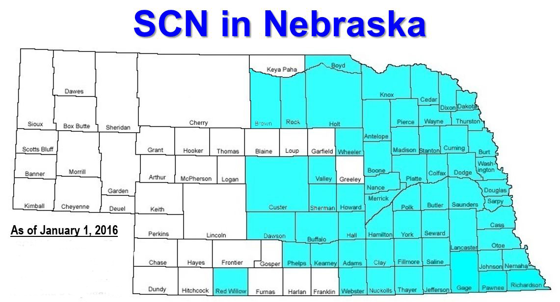 Map showing distribution of SCN in Nebraska