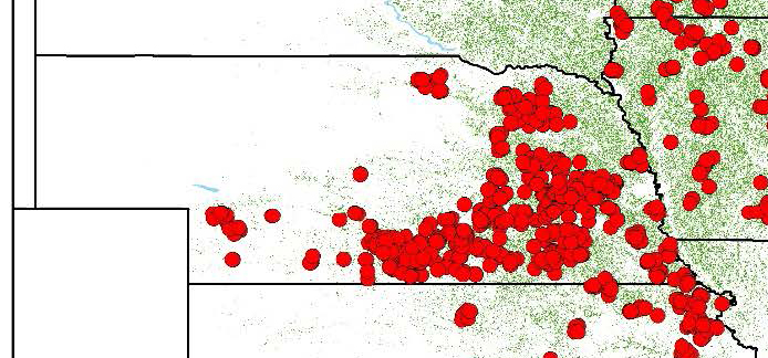 Map showing Nebraska field locations of soybean benchmark data