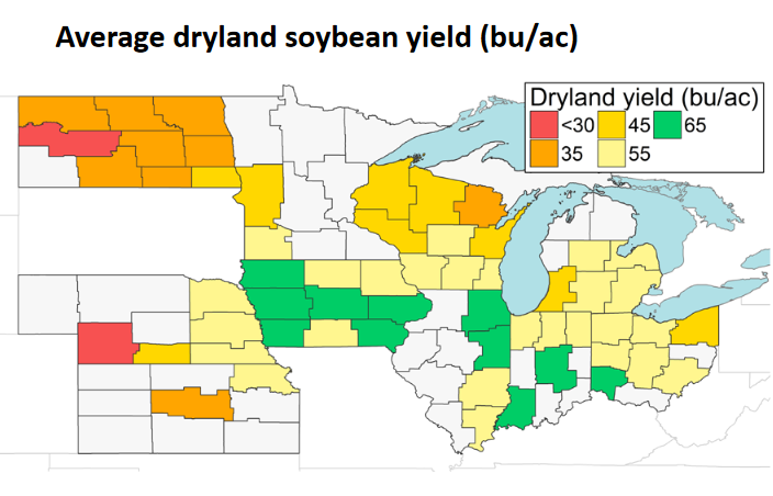 Map of north central region average soybean yield