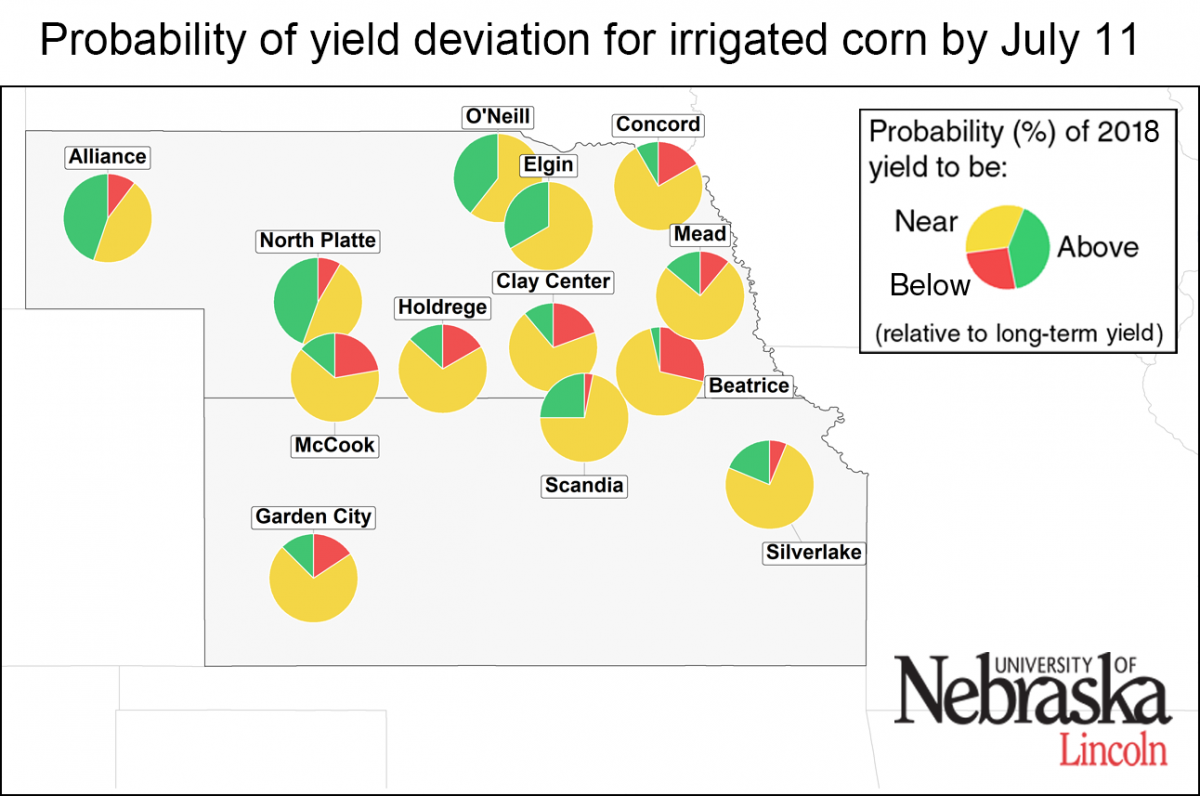 Map of irrigated corn yield deviation 7-11-18