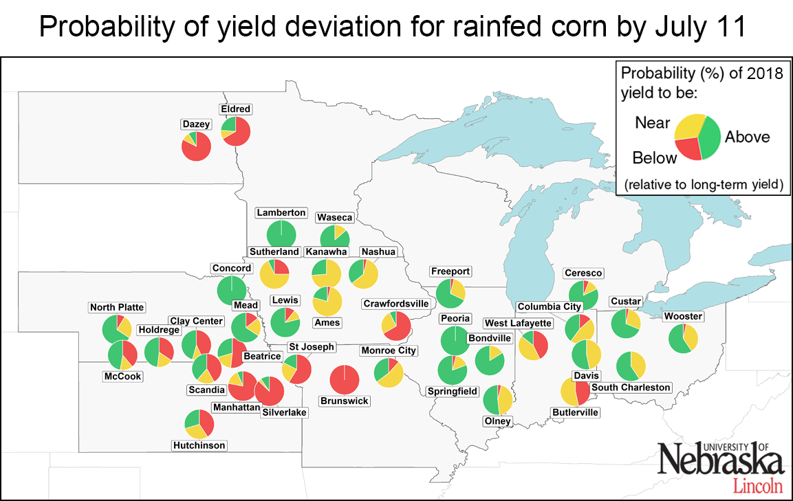 Estimated rainfed corn yield deviations for normal as of July 2018