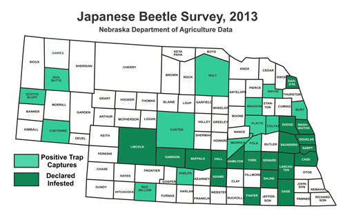NDA Map of Japanese Beetle distribution in Nebraska