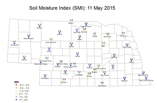 map indicating soil moisture levels
