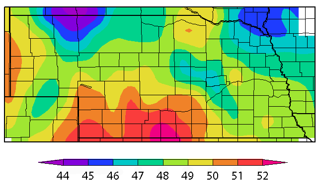 map of 7-day average soil temperatures at 4 inches