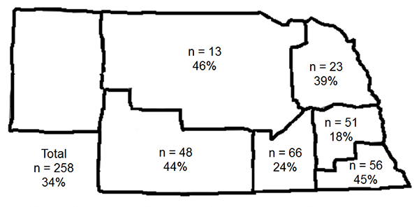 Map showing locations for cover crop survey respondents
