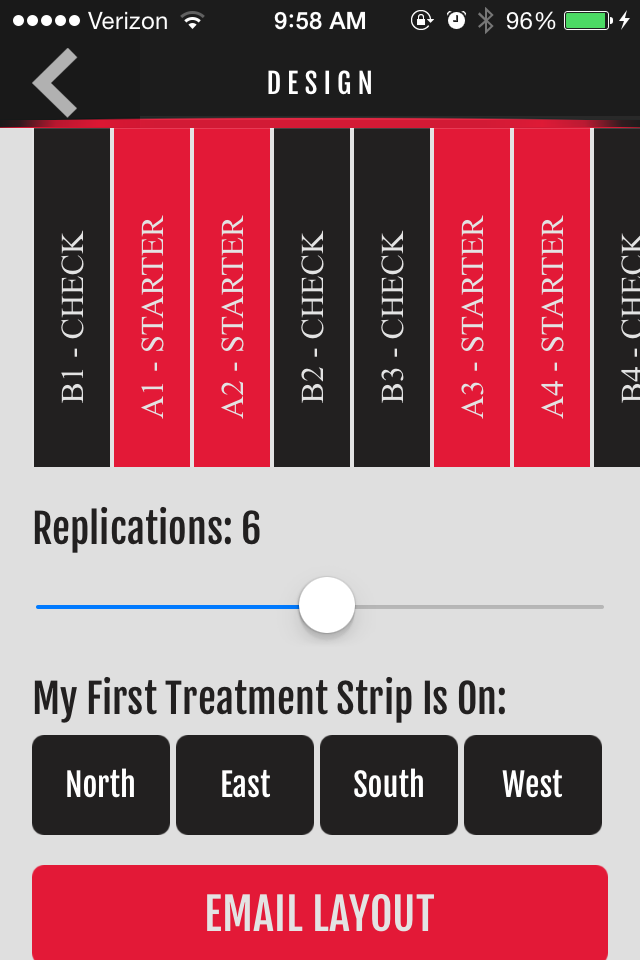 Sample layout design from the Nebraska On-Farm Research app