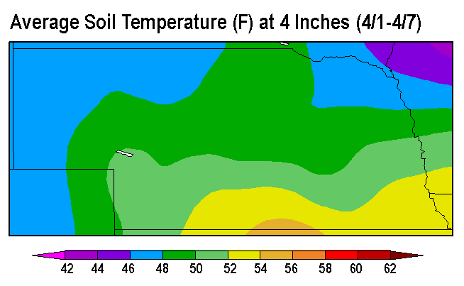 Map of average soil temperatures April 1-7, 2016
