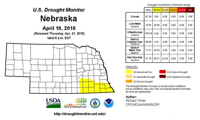 April 19, 2016 NE Drought Monitor