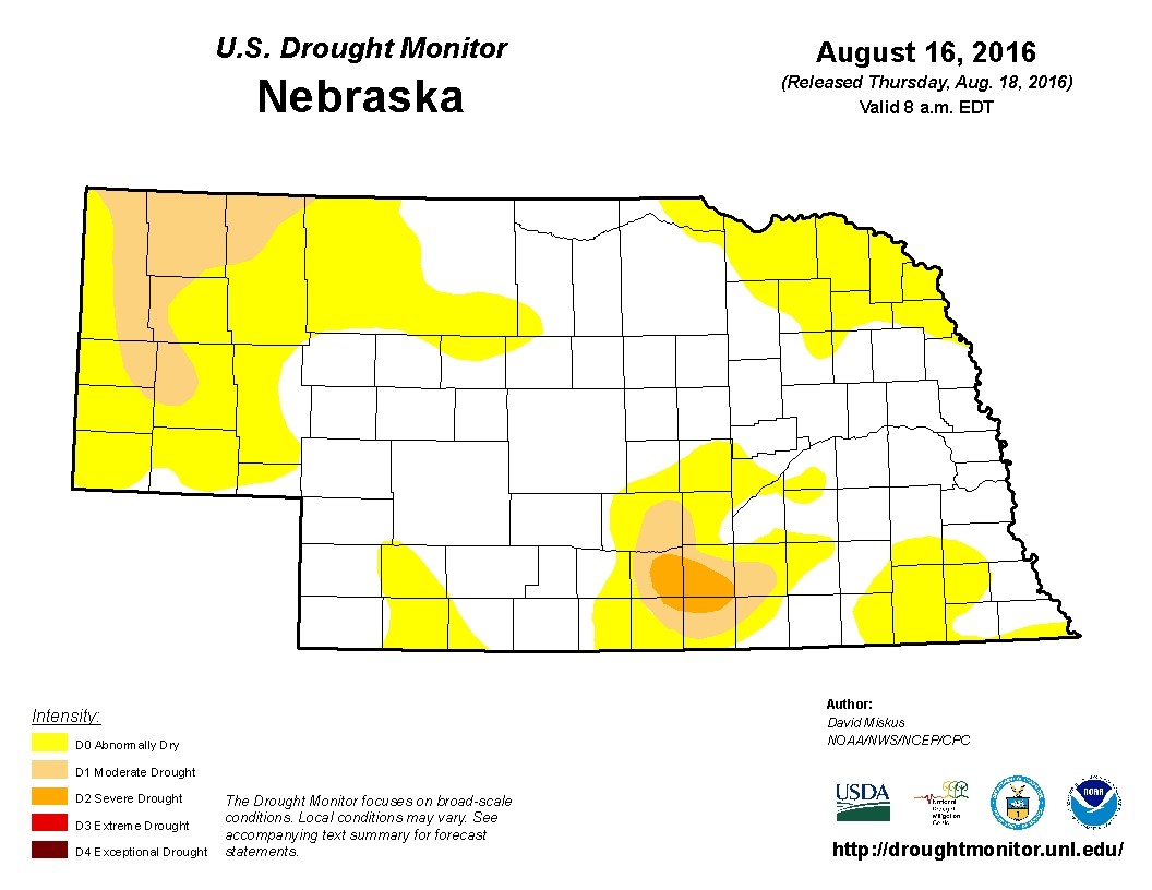 August 2016 Nebraska drought monitor