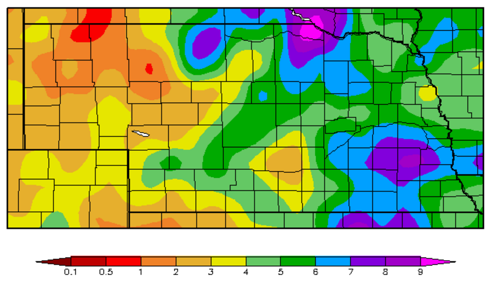 Nebraska map showing May 2016 precipitation amounts