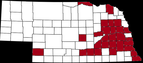 Nebraska map showing home counties of respondents 