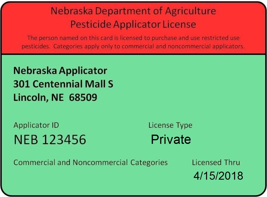Sample private pesticide applicator card