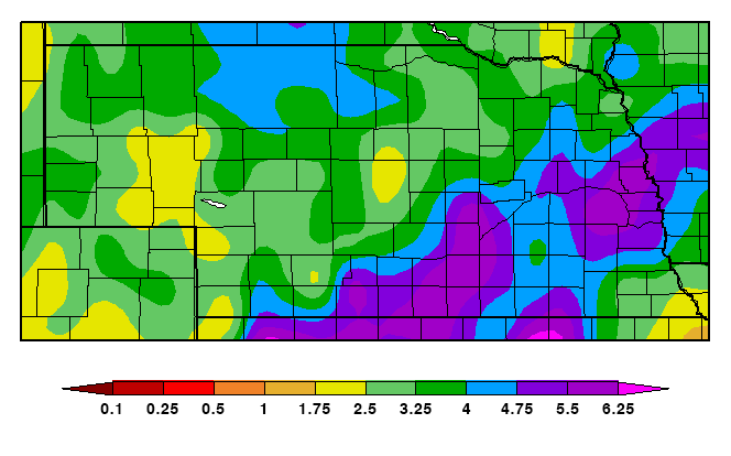 Map of precipitation in Nebraska