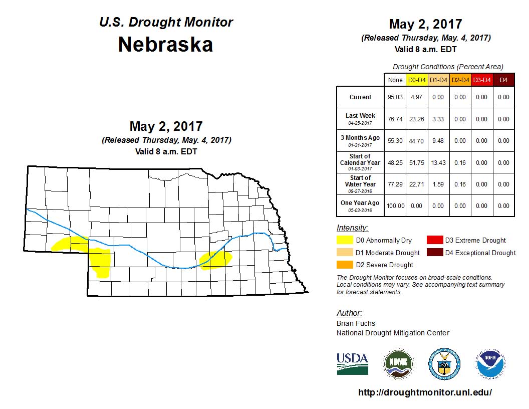 Nebraska Drought Monitor for May 2, 2017