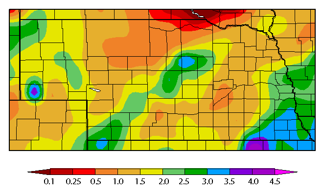 Nebraska map showing precipitation from March 20 to April 2