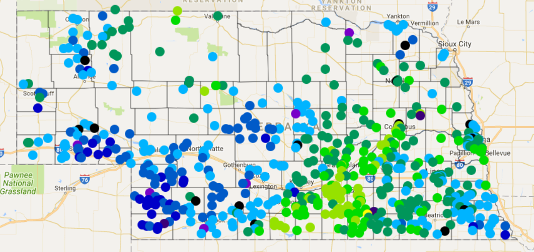 Map showing NERain Precipitation amounts by location