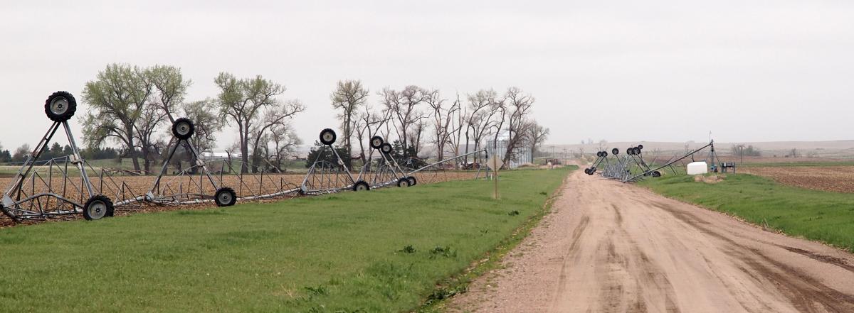 Overturned pivots near Bridgeport