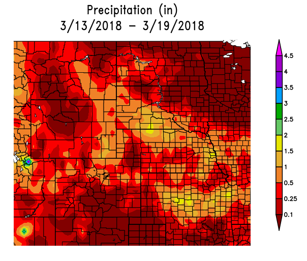 Precipitation in the High Plains Region March 13-19, 2018