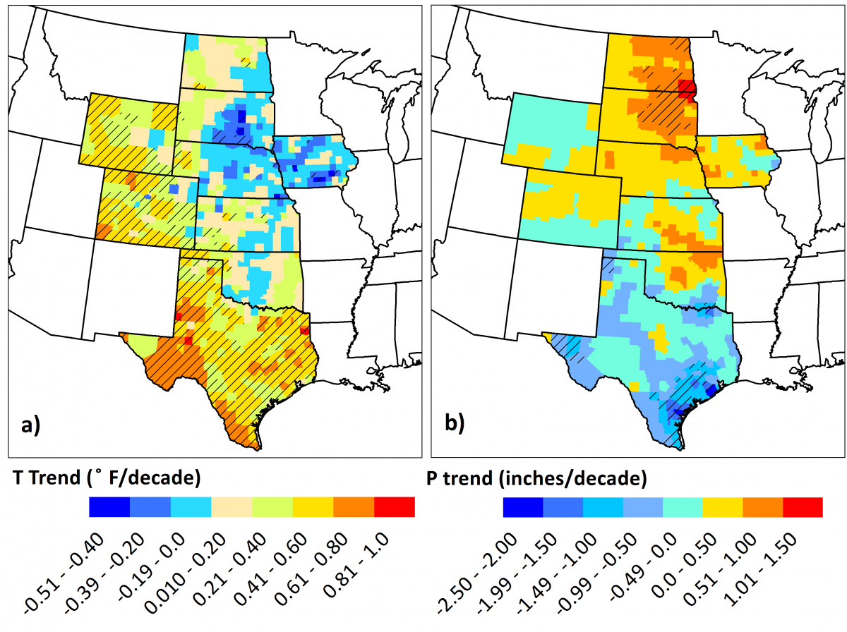 Maps showing how much of the variance in corn, sorghum and soybean yields were due to shifts in temperature and precipitation between 1968 and 2013. Adapted with permission from Scientific Reports/Springer Nature