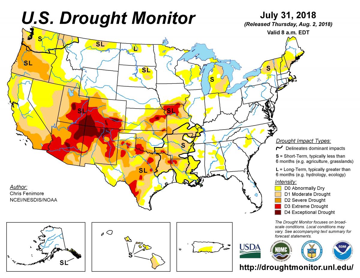 US Drought Monitor Map for 7-31-18
