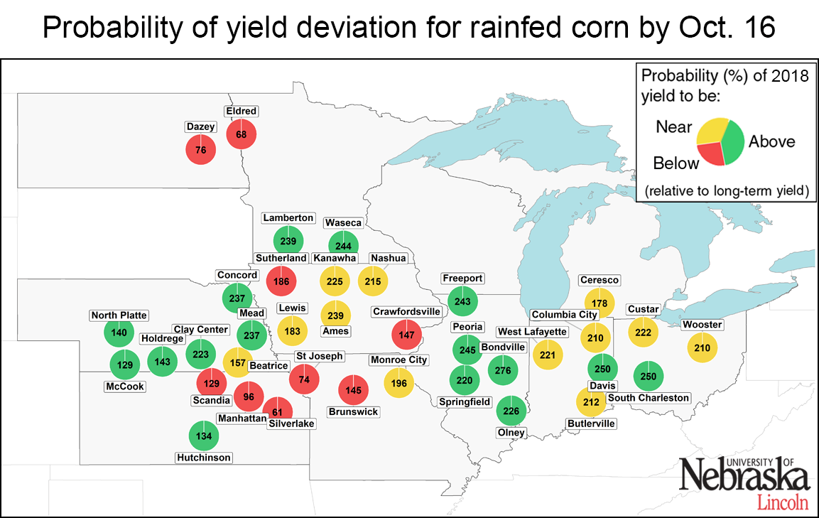 Map showing rainfed corn deviation by site