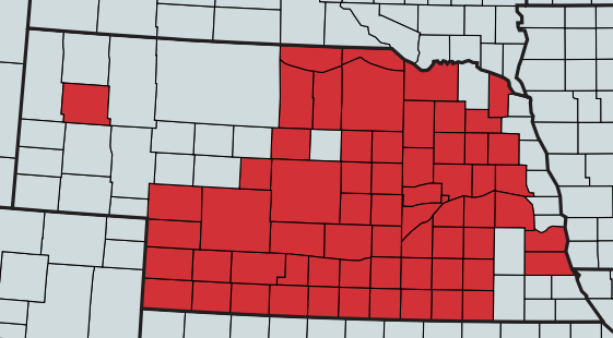 Counties with Bacterial leaf streak in corn