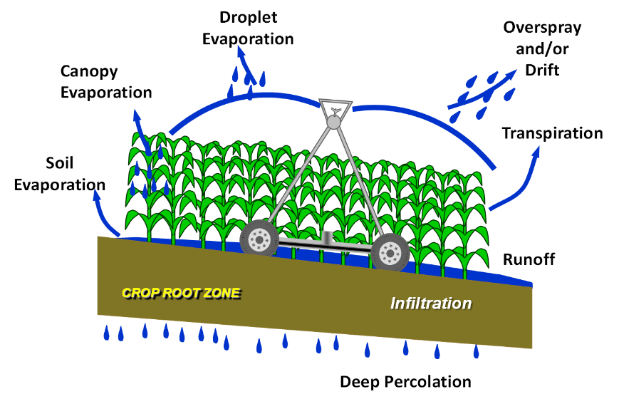 Types of water loss from a center pivot