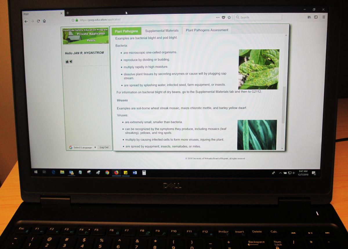 Private pesticide applicator training module on a computer screen