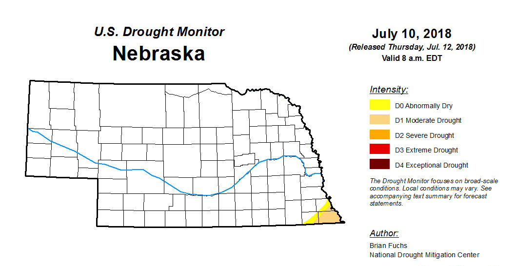 Nebraska drought map as of July 12, 2018