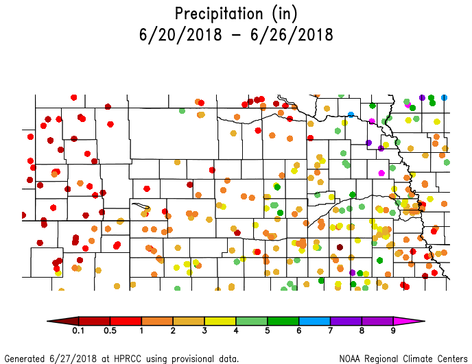 Single point data precipitation map of Nebraska