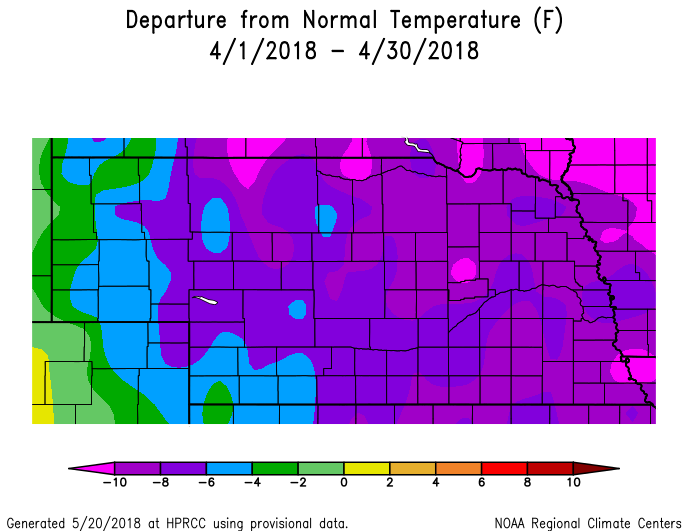 April 2018 departure from normal temperature