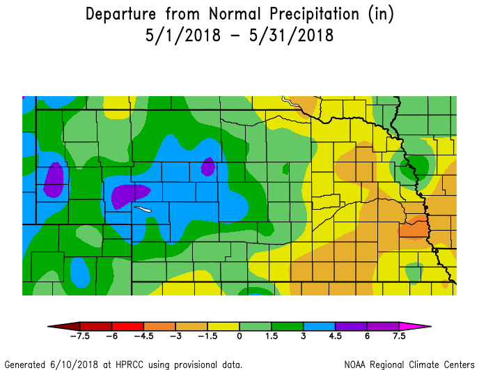 Map showing May 2018 departure from normal precipitation