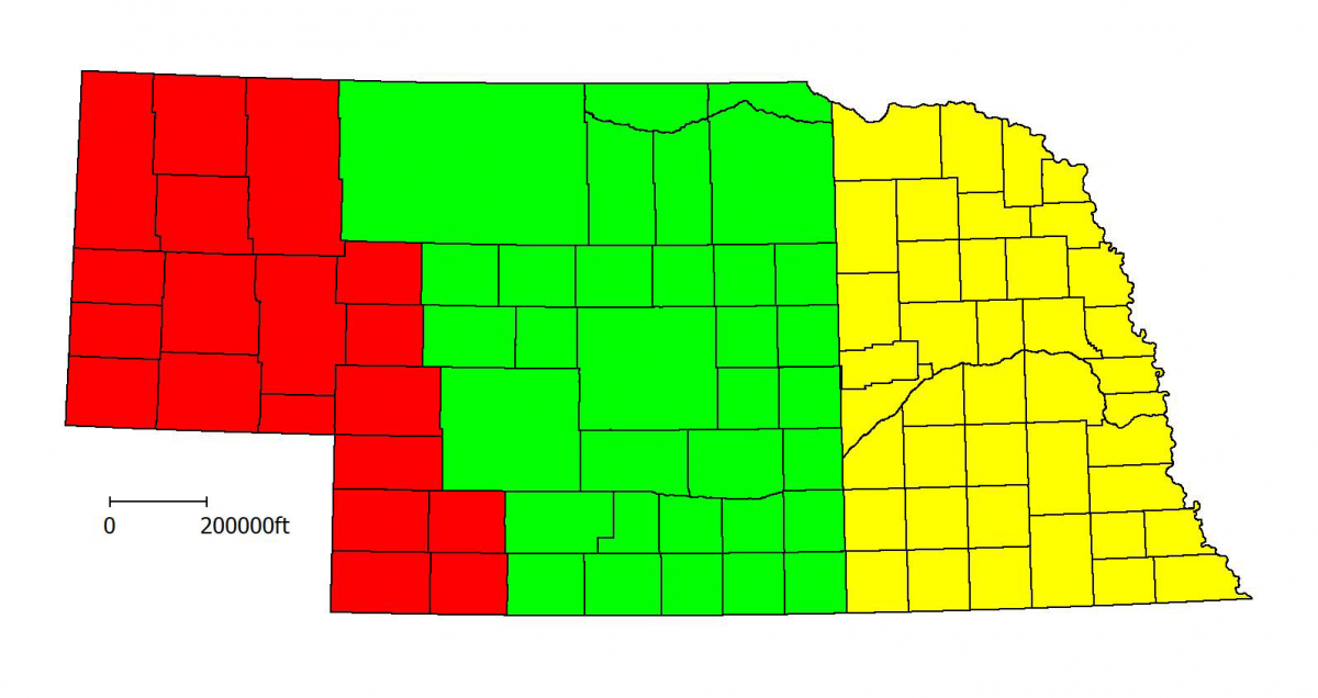 Winter wheat growing regions of Nebraska
