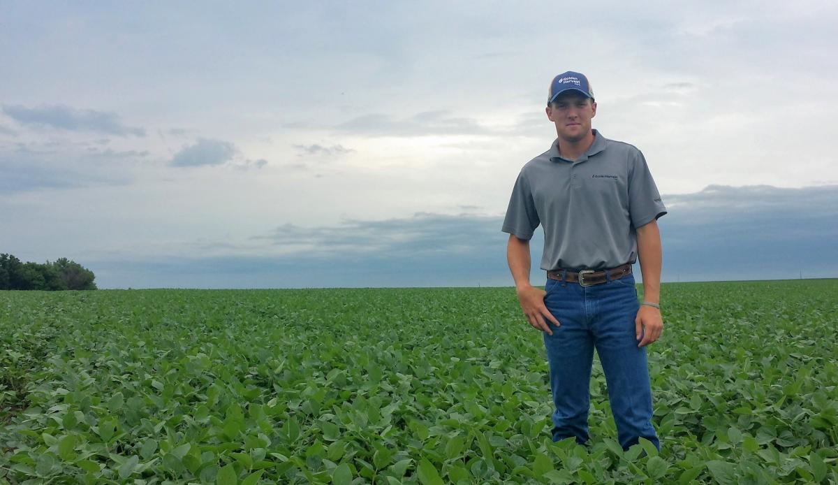 Derek Dam in a soybean field