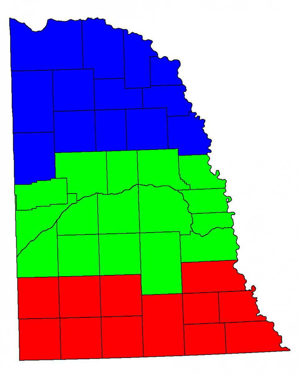 Map showing eastern Nebraska crop reporting districts