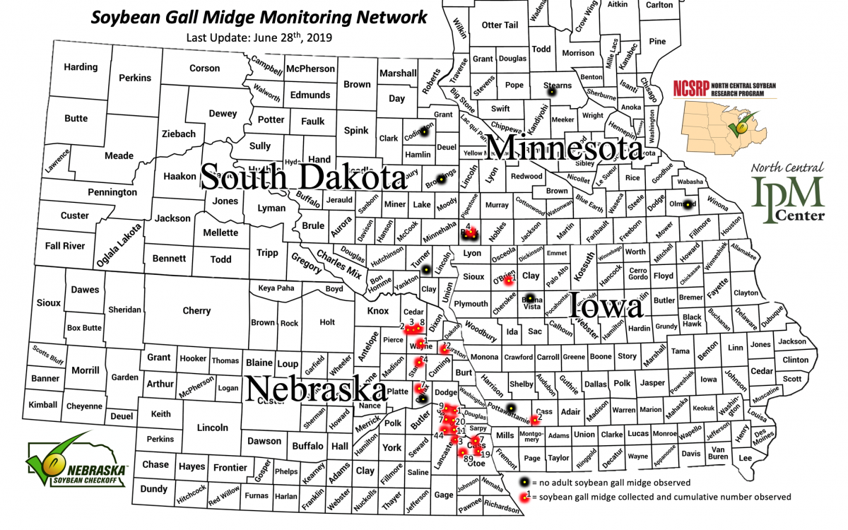 Regional map of soybean gall midge collections