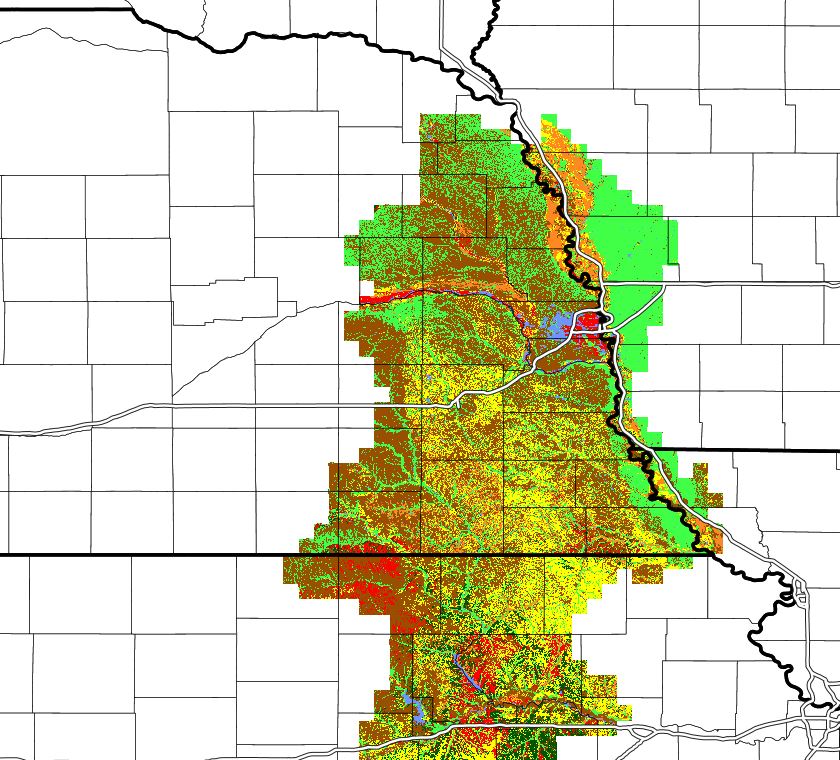 Eastern Nebraska map showing locations for soybean yield gap research