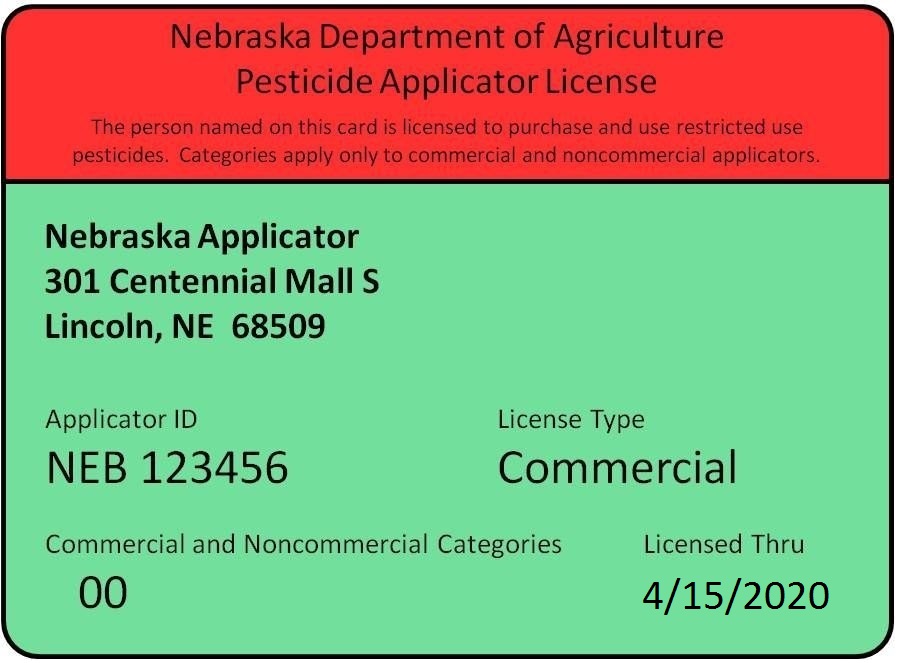 Sample Nebraska pesticide commercial applicator license