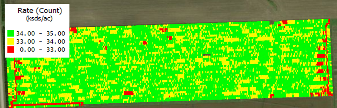 An as-planted, GPS-generated image of a field showing where crops were planted.
