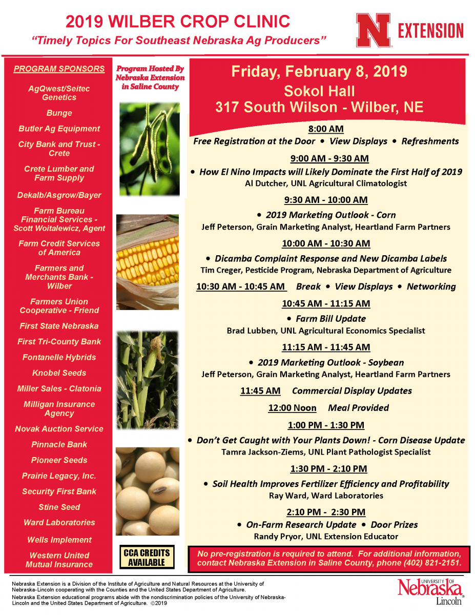Wilber Crop Clinic flyer for 2019