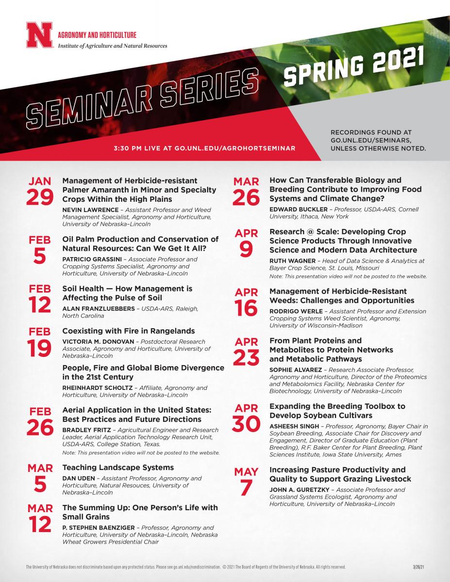 Agronomy and Horticulture Seminar Series flyer