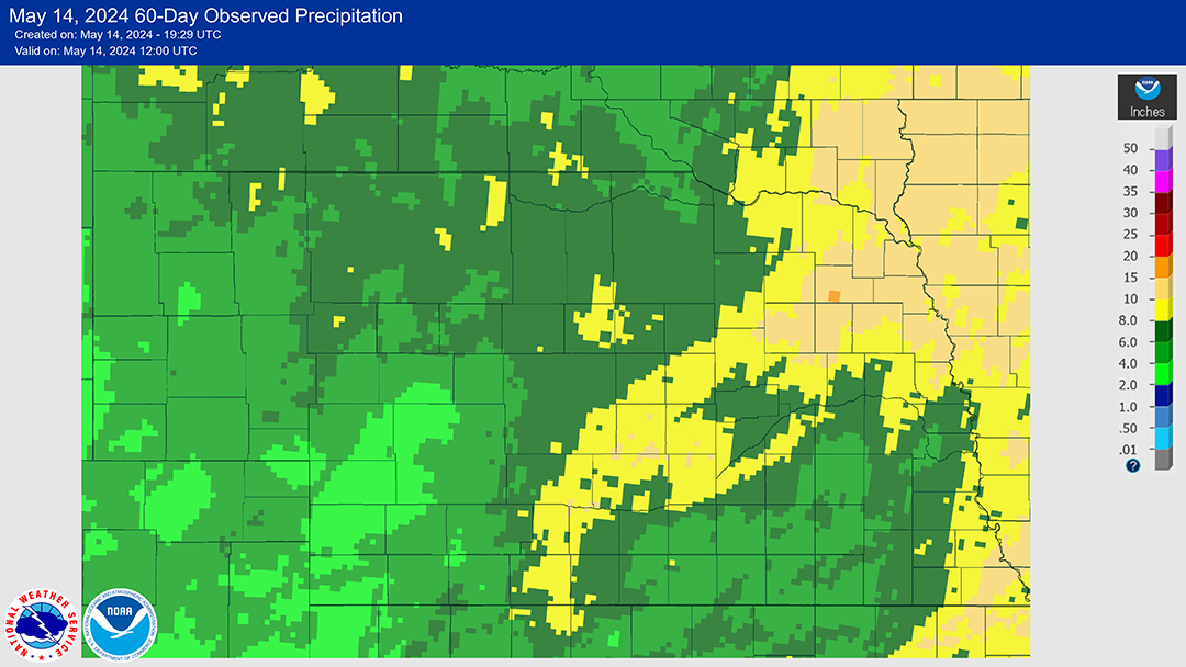 Rainfall accumulation in Nebraska map