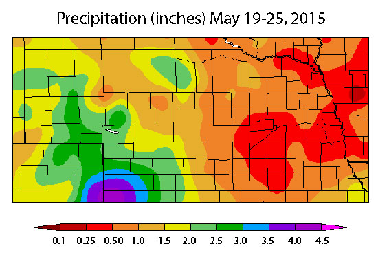 Figure 2. 7-day precipitation record as of 5-26-15. (Source: High Plains Regional Climate Center)