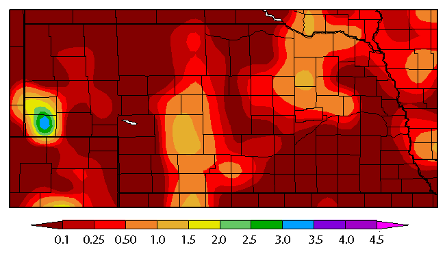 Nebraska 7-day precipitation map 8-17-15