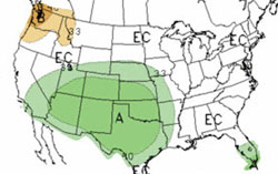 Map showing CPC precipitation forecast for fall 2014