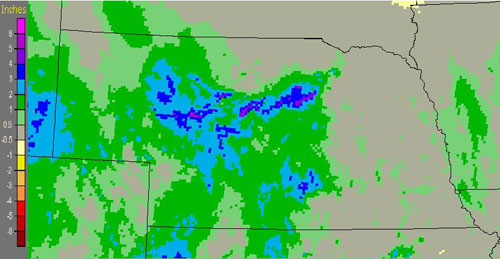 Seven-day departure from normal precipitation, as of 4-21-15