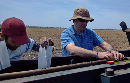 Taking soil samples in cover crop plots
