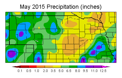 Nebraska map of May 2015 precipitation