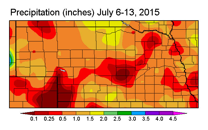 Map of Nebraska precipitation July 6-13