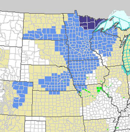 National Weather Service map of frost advisory counties